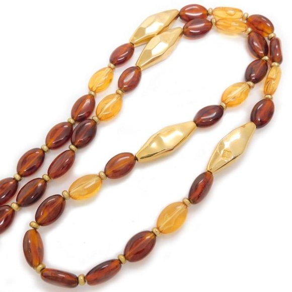 GIVENCHY Brown Amber Gold Plated Tortoiseshell Beads Necklace - Picture 6 of 10